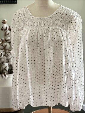LOFT Blouse in Ivory with Copper Polka Dots -XL